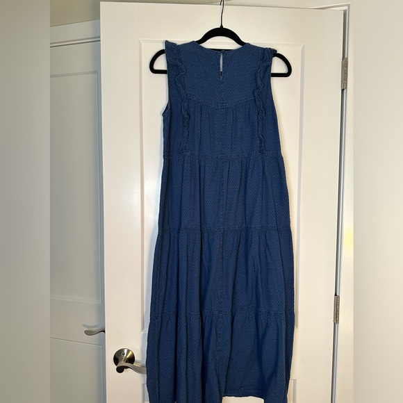 Madewell Indigo Dark Blue Ruffled Bodice Tiered Midi Dress - Picture 7 of 7